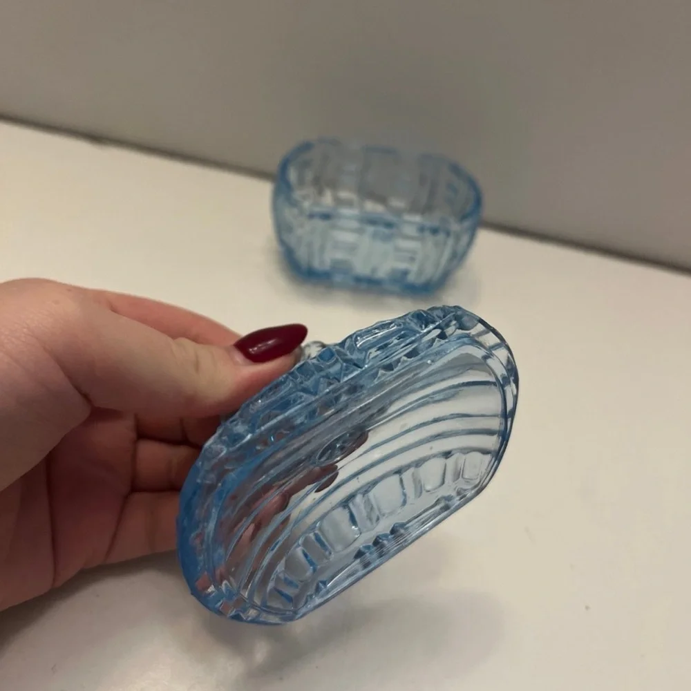 Czechoslovakian Trinket/Jewelry Dish Blue Glass stamped Irice
